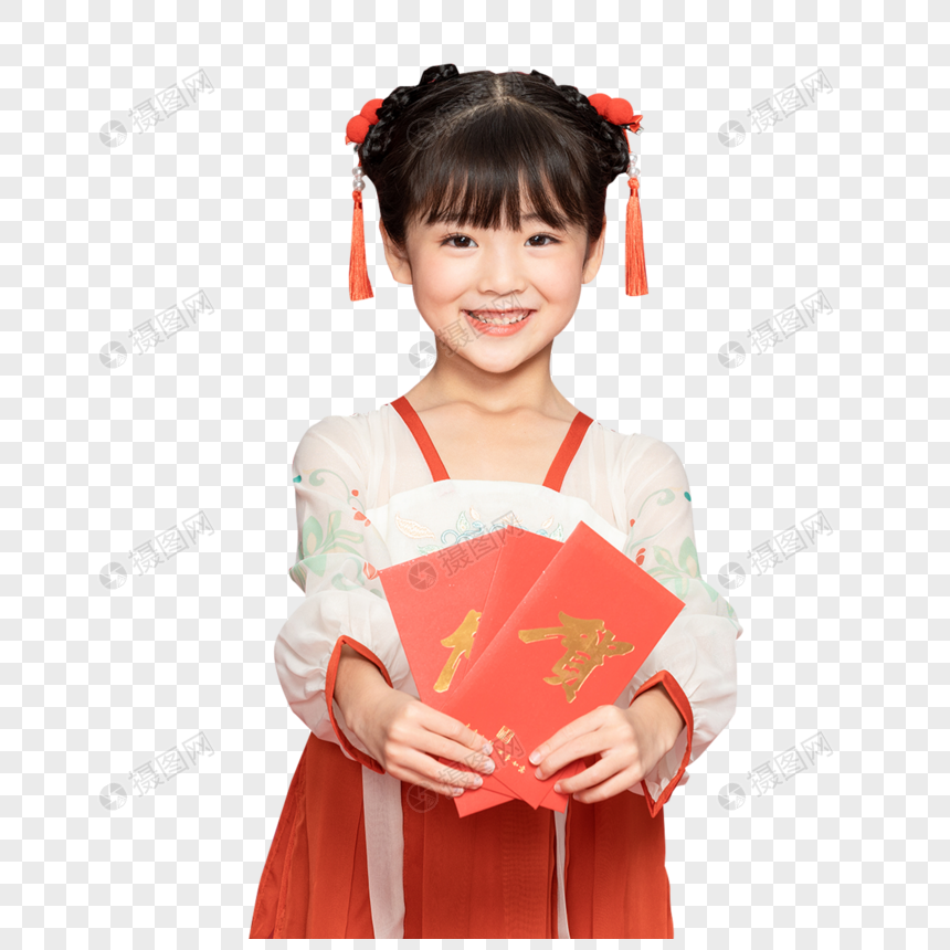 古风汉服中国风小女孩收红包图片