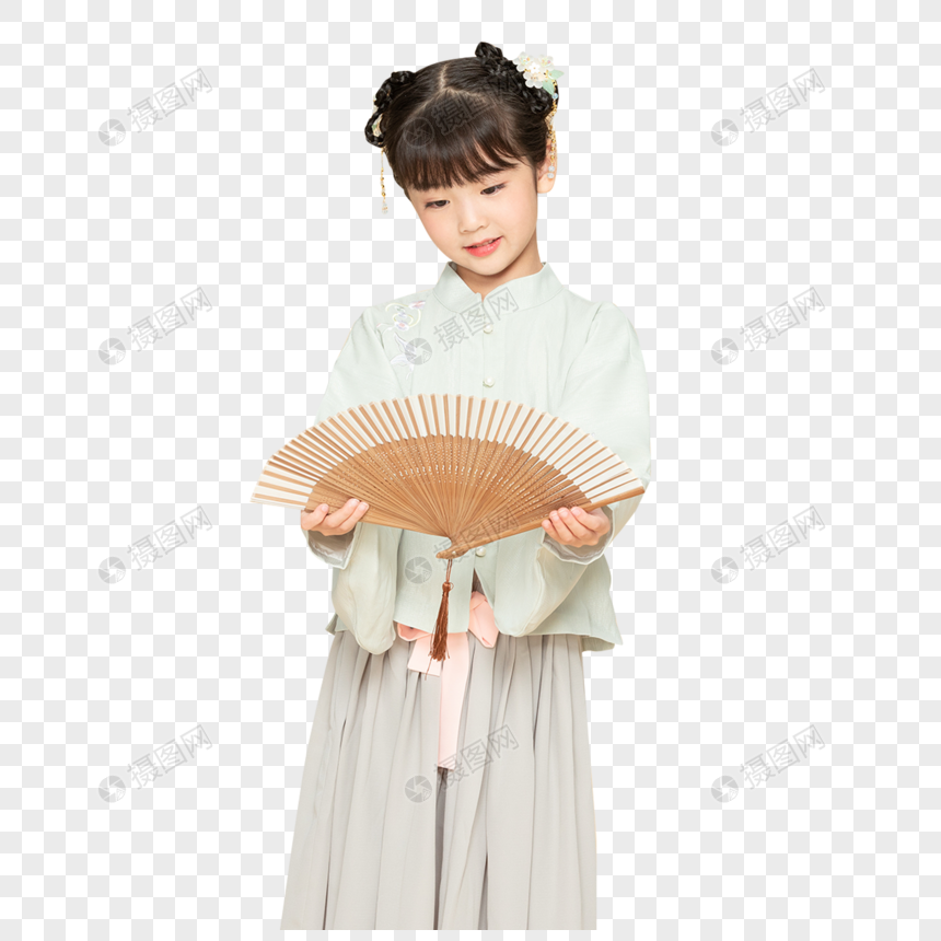 古风汉服中国风小女孩舞扇子元素素材下载 正版素材 摄图网