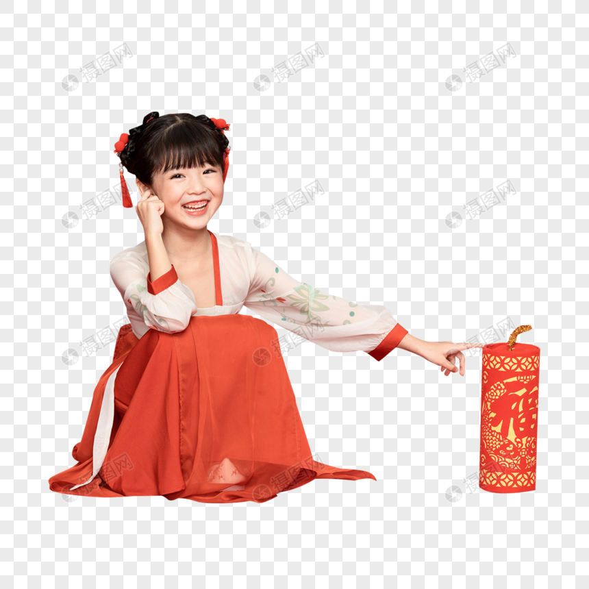 古风汉服中国风小女孩放爆竹元素素材下载 正版素材 摄图网