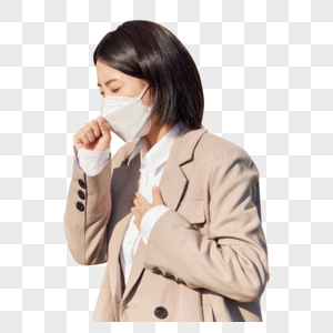 带着口罩咳嗽的女性图片