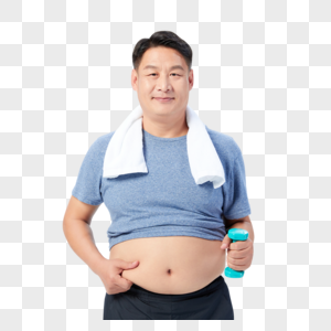 中年肥胖男性举哑铃运动减肥图片