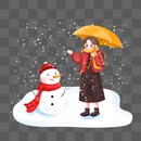 大雪之撑伞的女孩子与雪人图片