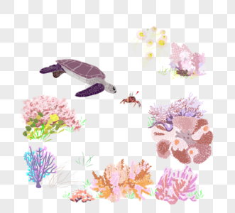 海底世界珊瑚和动物元素图片