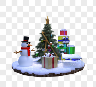 小型圣诞树和雪地里礼物盒图片