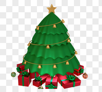 3d绿色圣诞树礼盒高清图片