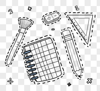 手绘黑色卡通文具图片