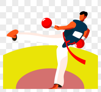 手绘卡通跆拳道踢脚图片素材
