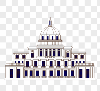 手绘平面样式白宫建筑白宫图片