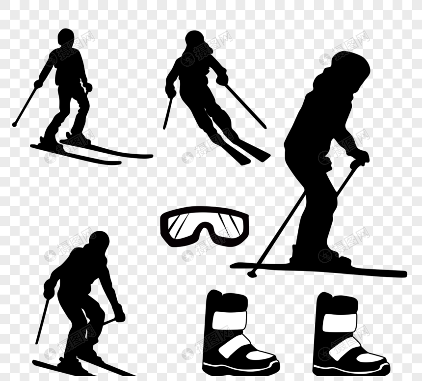 手绘冬季滑雪者滑雪装备图片