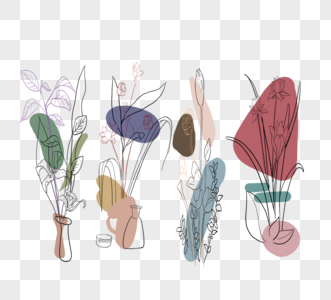 莫兰迪色抽象植物高清图片