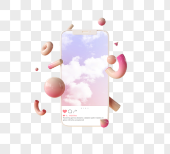粉色天空ins手机界面3d元素图片