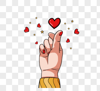 手 心手绘红色爱心比心手势素材