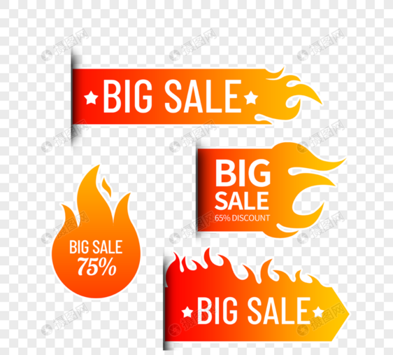 橙色火焰bigsale销售标签图片