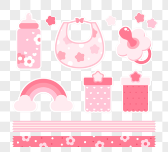 可爱温暖粉红色婴儿主题贴纸装饰高清图片