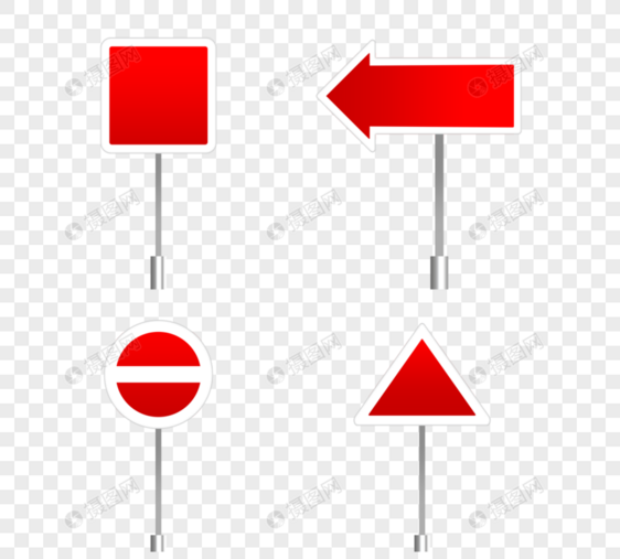 箭头方圆三角形红色渐变交通指示路标图片