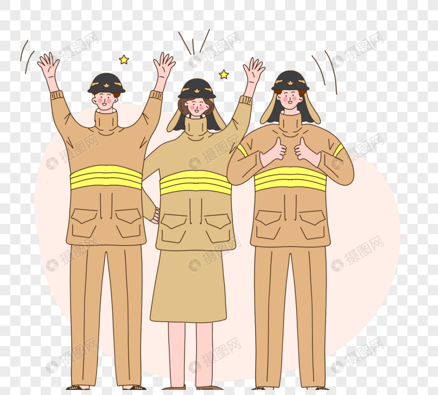 手绘卡通消防员团队庆祝图片