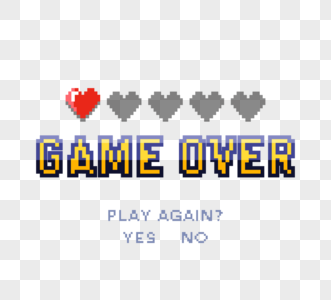 像素风红心生命条gameover界面图片