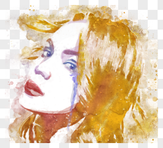 手绘水彩女人肖像喷溅手绘元素图片
