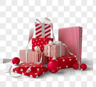 红色条纹圣诞节礼盒3d元素图片