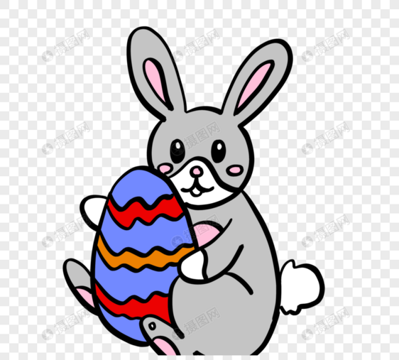 手绘灰色兔子彩蛋元素图片