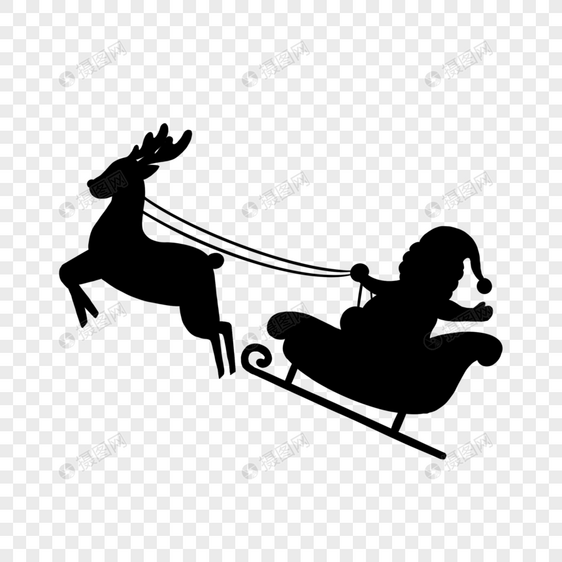 冬季圣诞节圣诞老人驯鹿雪橇剪影图片