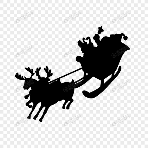 圣诞节圣诞老人驯鹿雪橇剪影图片