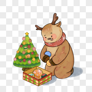 圣诞节卡通麋鹿圣诞树主题元素图片