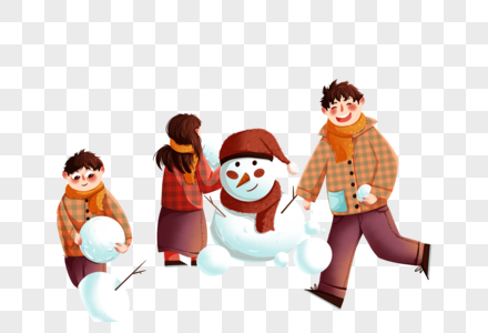 一起堆雪人的孩子图片