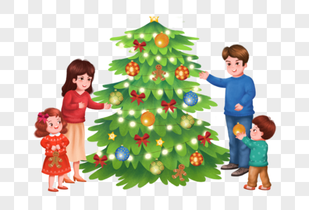 一家人装饰圣诞树图片