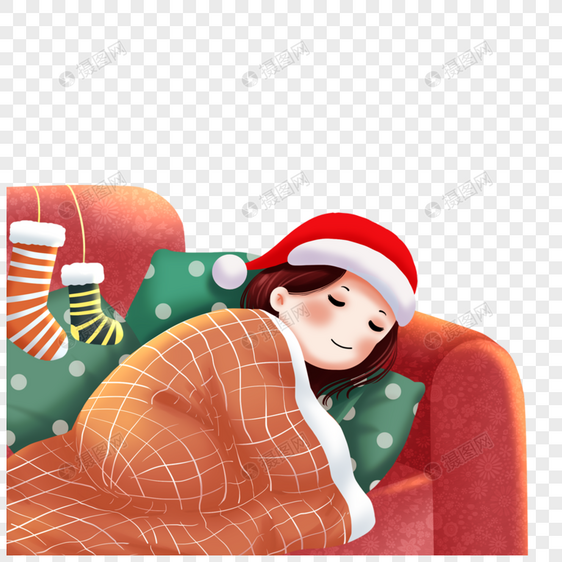 圣诞节沙发上睡觉的女孩图片