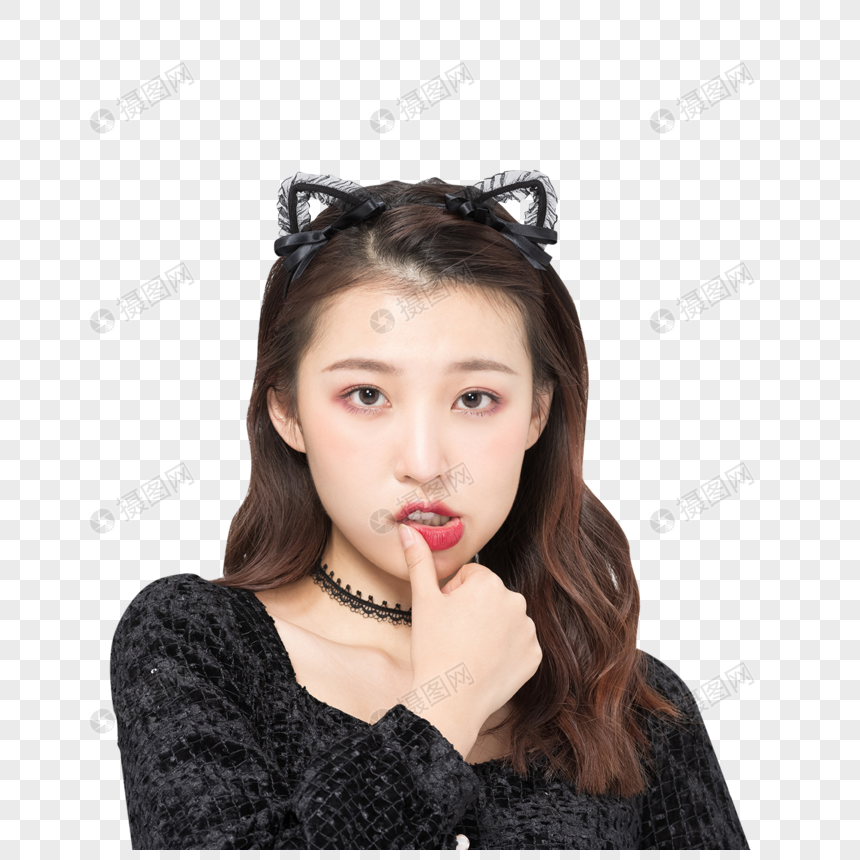 女孩cos猫耳朵写真性感咬嘴唇图片