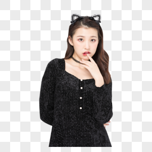 女孩cos猫耳朵写真性感咬嘴唇图片