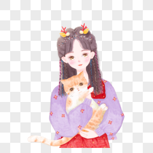 少女和猫咪图片