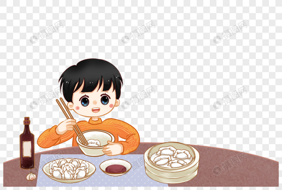 冬至吃饺子的男孩图片