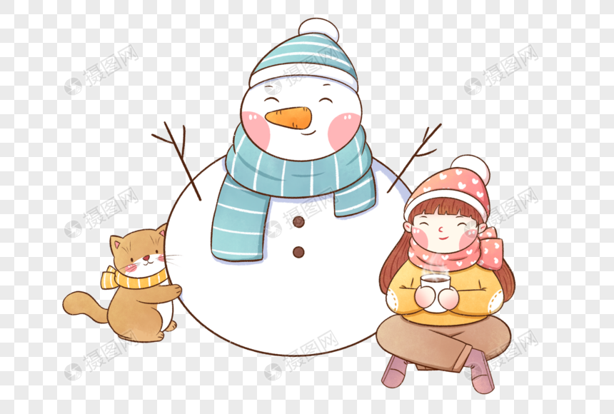 小寒女孩与雪人图片