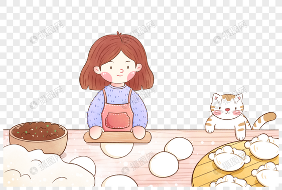 冬至女孩做饺子图片