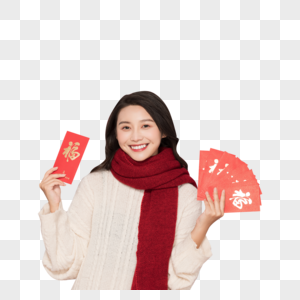 冬季新年美女送红包图片