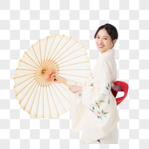 和服美女手撑油纸伞图片