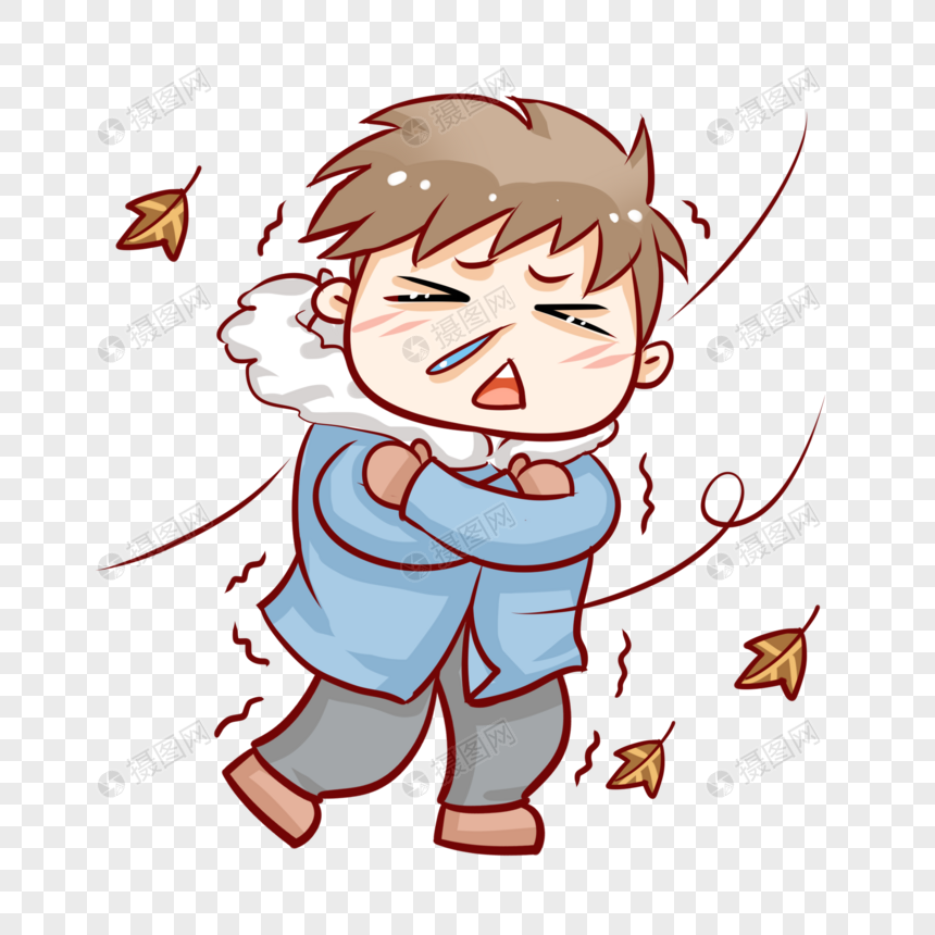 冬季冷风中发抖的人