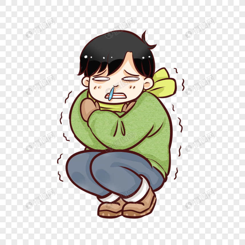冬季打冷颤蜷缩起来的人