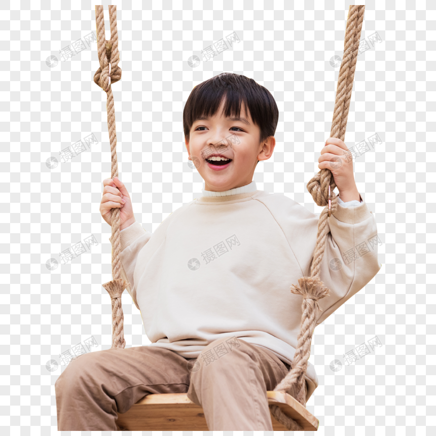 小男孩欢乐荡秋千元素素材下载 正版素材 摄图网