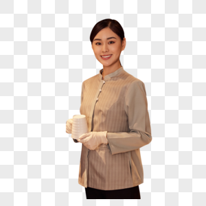 客房服务清洁茶具的保洁服务人员图片