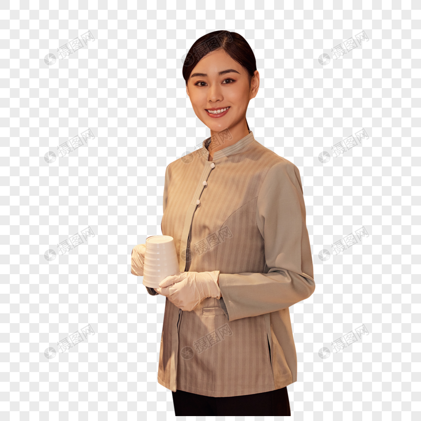 客房服务清洁茶具的保洁服务人员图片