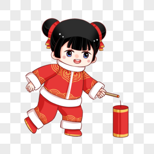 中国娃娃放烟花图片