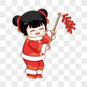 放鞭炮的女孩图片素材