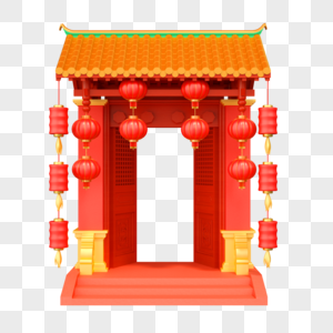 新年装饰中国红门图片素材