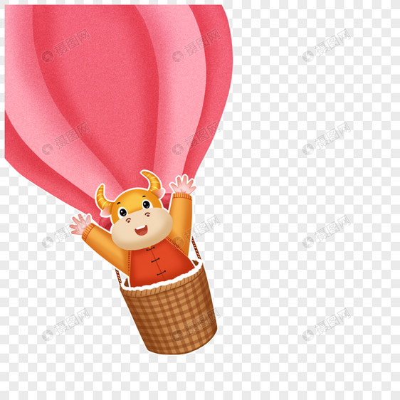 乘坐热气球的小牛图片