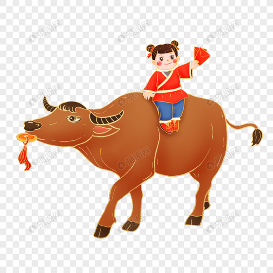 拿着红包骑牛的孩子图片
