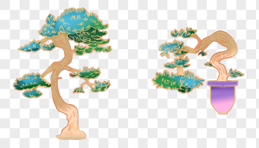 国潮风装饰盆栽松树图片