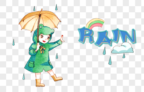 雨天快乐的小女孩高清图片